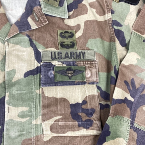 Vintage US Army Camo Coat Men Medium Regular Woodland BDU Military CPT Airborne - Picture 3 of 14